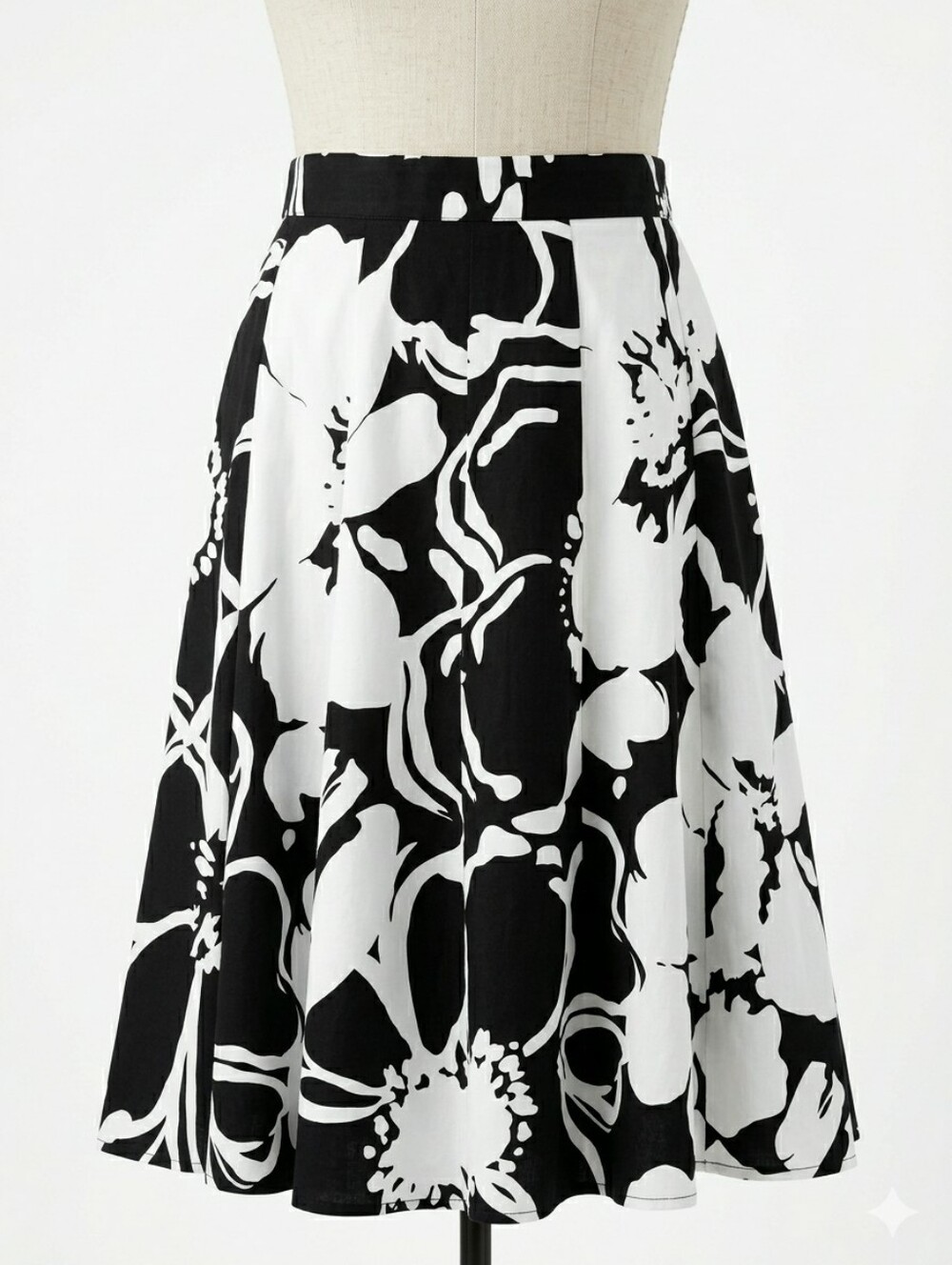 GRACE ELEMENTS Black White Bold Floral Cotton Trumpet Skirt Size 8